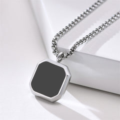Men's Gold Plated Emerald Cut Onyx Pendant With Rope Chain