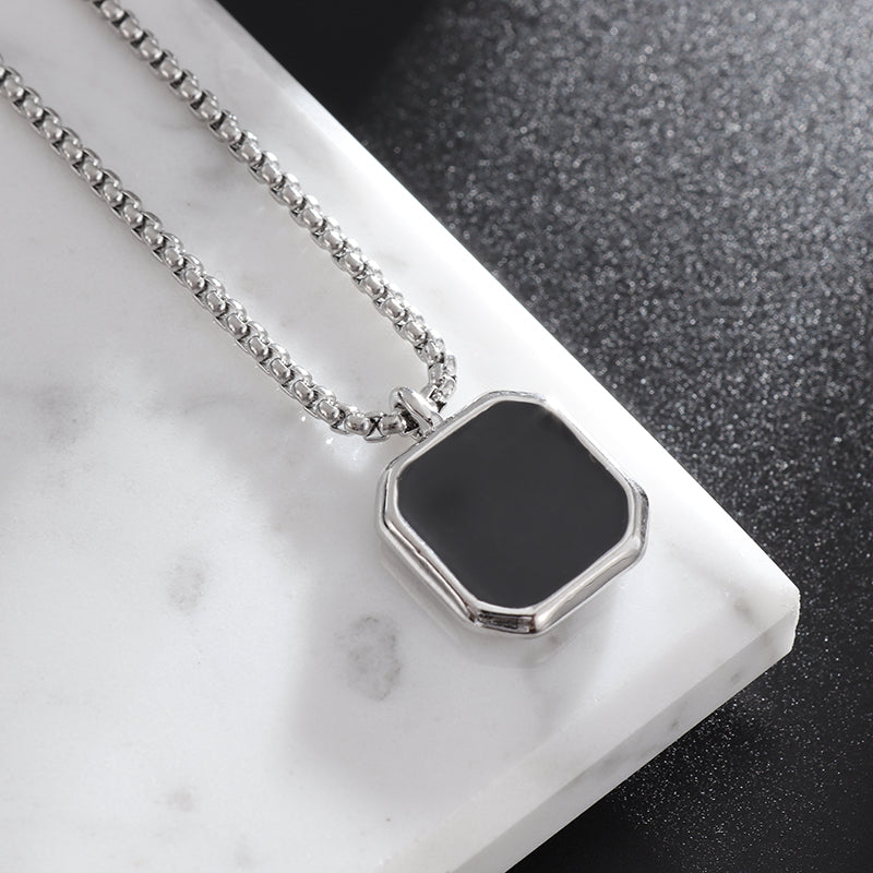Men's Gold Plated Emerald Cut Onyx Pendant With Rope Chain