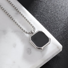 Men's Gold Plated Emerald Cut Onyx Pendant With Rope Chain