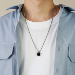 Men's Gold Plated Emerald Cut Onyx Pendant With Rope Chain