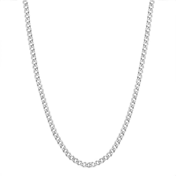 Stainless Steel Silver Plated Cuban Link Chain With Lobster Closure