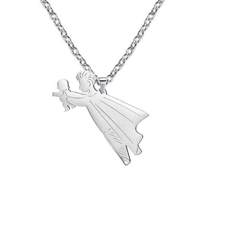 Unisex Stainless Steel Super Dad And Baby Pendant With Chain