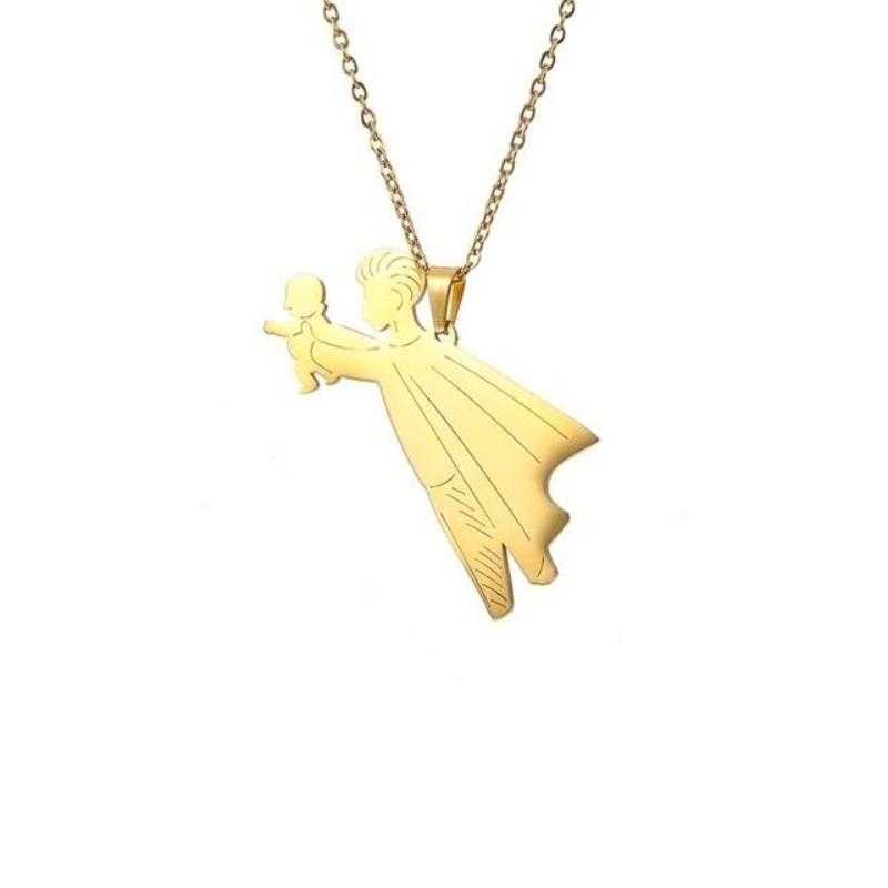 Unisex Stainless Steel Super Dad And Baby Pendant With Chain