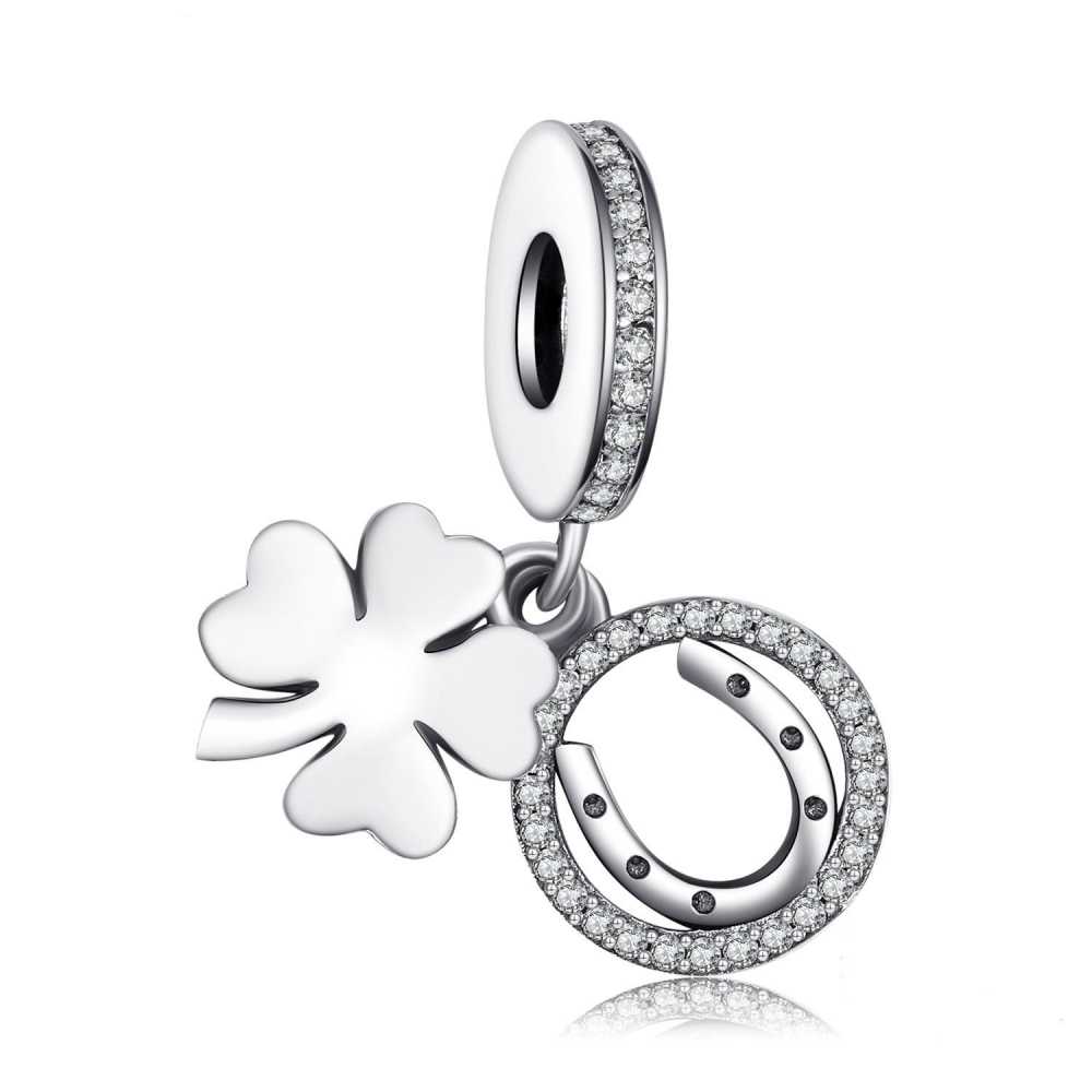 Women's Silver Plated Clover And Horseshoe Charm