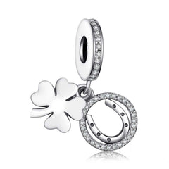 Women's Silver Plated Clover And Horseshoe Charm