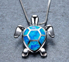 Women's Silver Plated Opal Turtle Jewelry Set With Box Chain