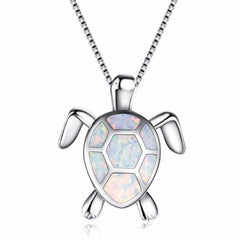 Women's Silver Plated Opal Turtle Jewelry Set With Box Chain