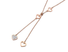 Women's Lariet Heart Charm Necklaces With Zirconia Crystal