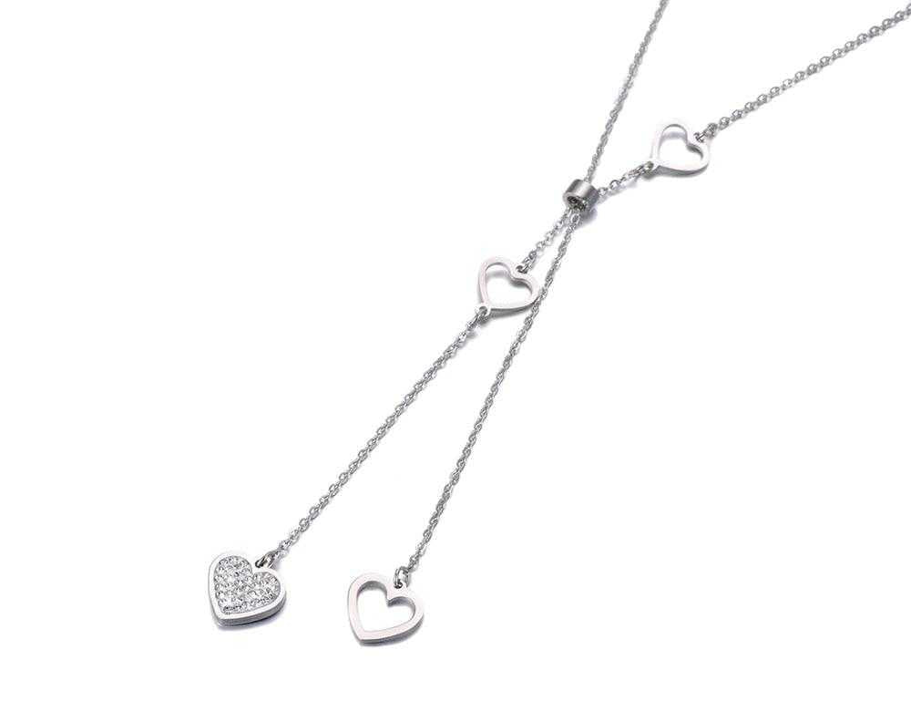 Women's Lariet Heart Charm Necklaces With Zirconia Crystal
