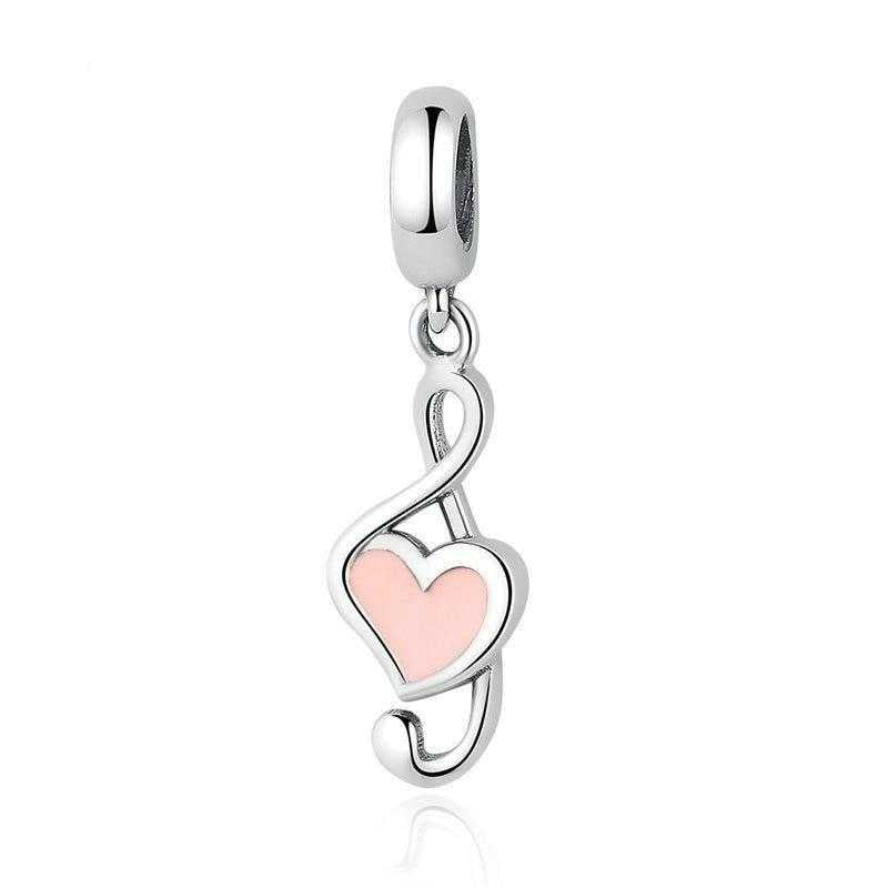 Women's Silver Plated Musical Note Charm Bead With Zircon Heart