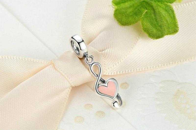 Women's Silver Plated Musical Note Charm Bead With Zircon Heart