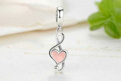 Women's Silver Plated Musical Note Charm Bead With Zircon Heart