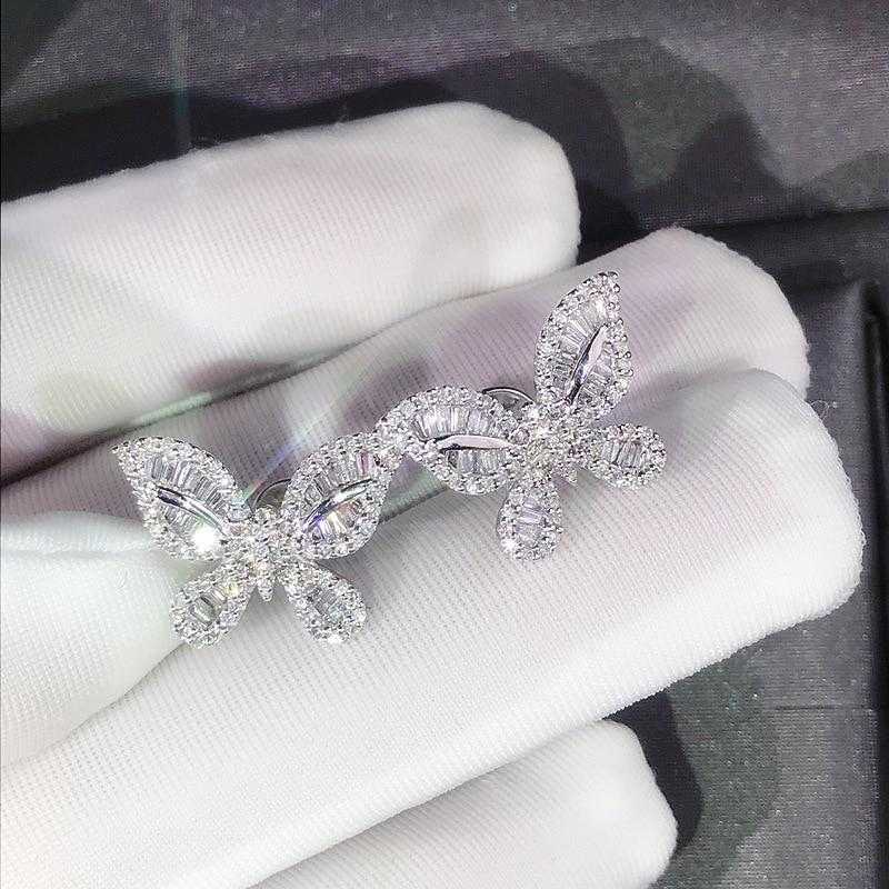 Women's Silver Plated Butterfly Stud Earrings With Zirconia