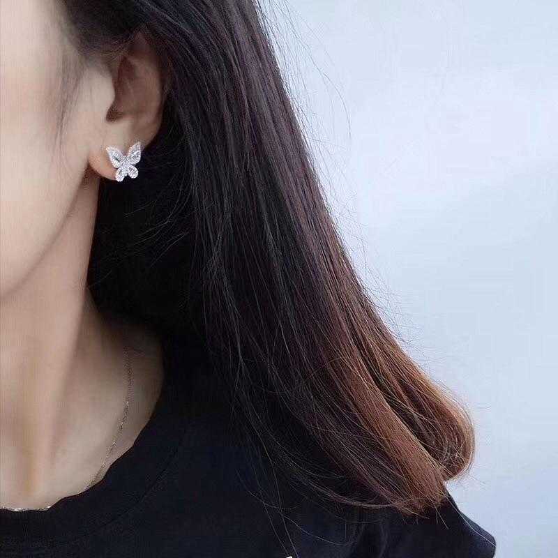 Women's Silver Plated Butterfly Stud Earrings With Zirconia
