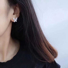 Women's Silver Plated Butterfly Stud Earrings With Zirconia