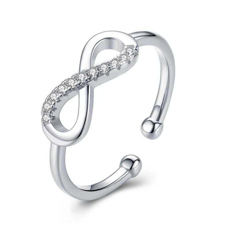 Women's Silver Plated Zirconia Inlaid Infinity Sign Open Ring