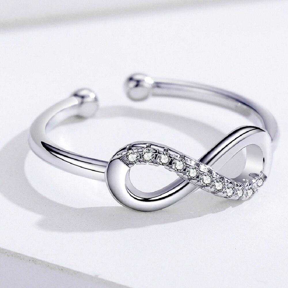 Women's Silver Plated Zirconia Inlaid Infinity Sign Open Ring
