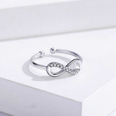 Women's Silver Plated Zirconia Inlaid Infinity Sign Open Ring