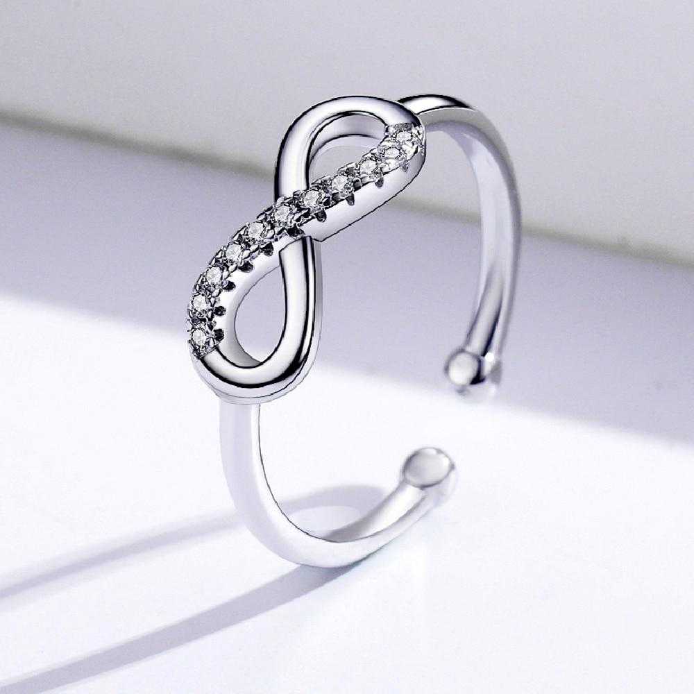 Women's Silver Plated Zirconia Inlaid Infinity Sign Open Ring
