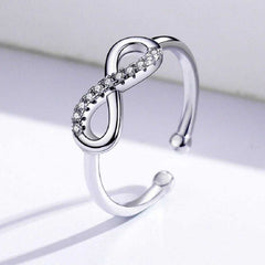 Women's Silver Plated Zirconia Inlaid Infinity Sign Open Ring