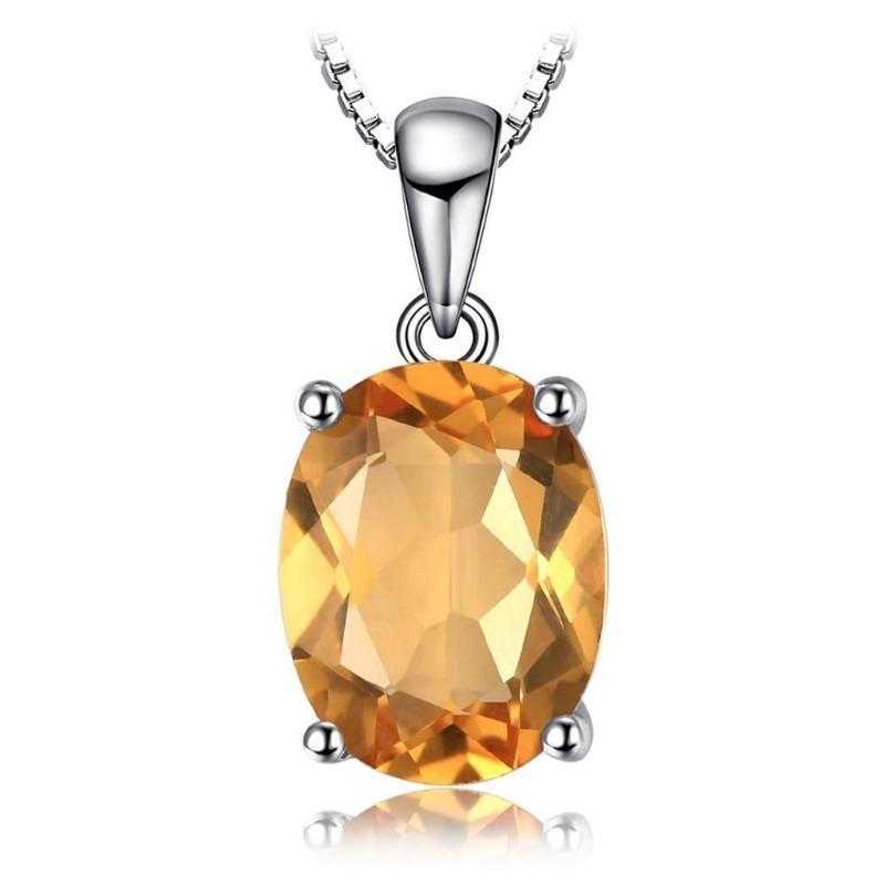 Women's Silver Plated Gemstone Oval Shaped Pendant Necklace