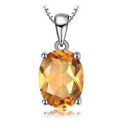 Women's Silver Plated Gemstone Oval Shaped Pendant Necklace