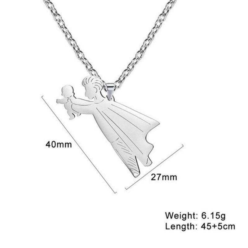 Unisex Stainless Steel Super Dad And Baby Pendant With Chain
