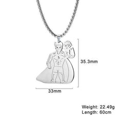 Unisex Stainless Steel Super Dad And Boy Pendant Necklace
