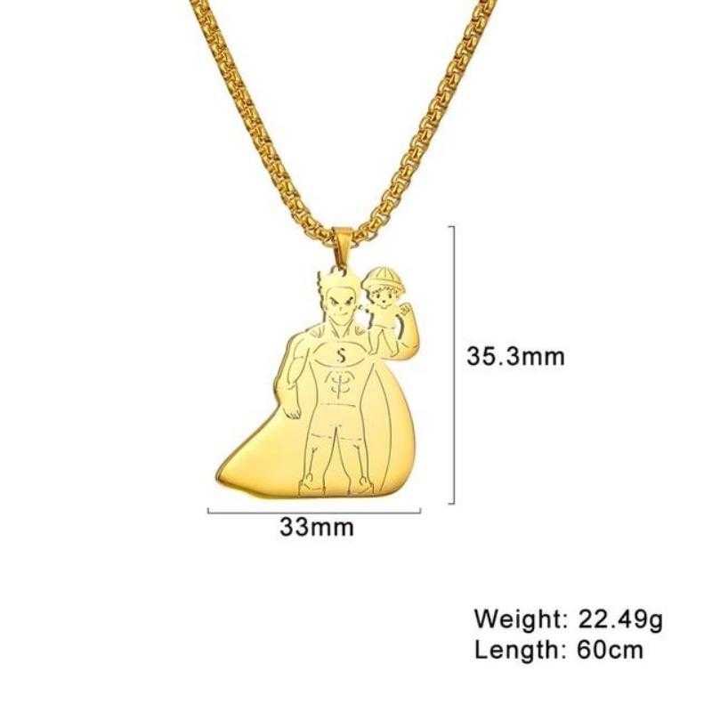 Unisex Stainless Steel Super Dad And Boy Pendant Necklace
