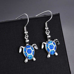 Women's Silver Plated Opal Turtle Jewelry Set With Box Chain