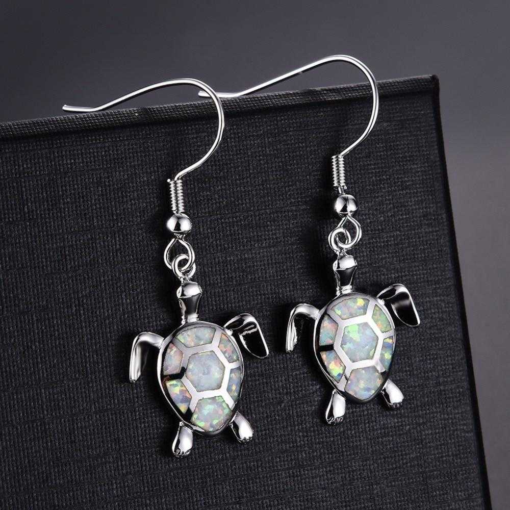 Women's Silver Plated Opal Turtle Jewelry Set With Box Chain