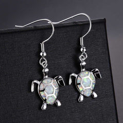 Women's Silver Plated Opal Turtle Jewelry Set With Box Chain