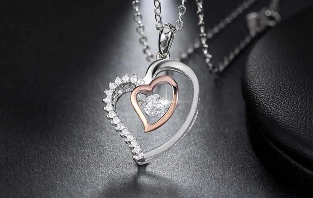 Women's Cubic Zirconia Heart In Heart Pendant Chain Necklace