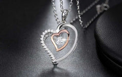 Women's Cubic Zirconia Heart In Heart Pendant Chain Necklace