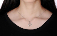 Women's Cubic Zirconia Heart In Heart Pendant Chain Necklace