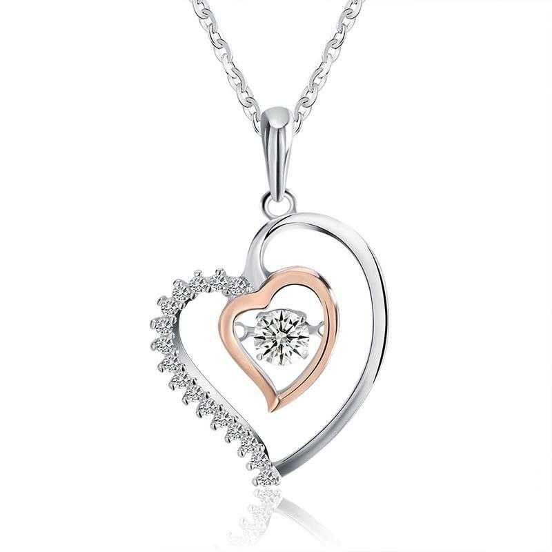 Women's Cubic Zirconia Heart In Heart Pendant Chain Necklace