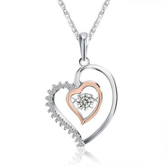 Women's Cubic Zirconia Heart In Heart Pendant Chain Necklace