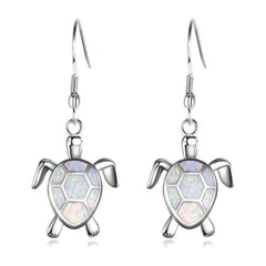Women's Silver Plated Opal Turtle Jewelry Set With Box Chain