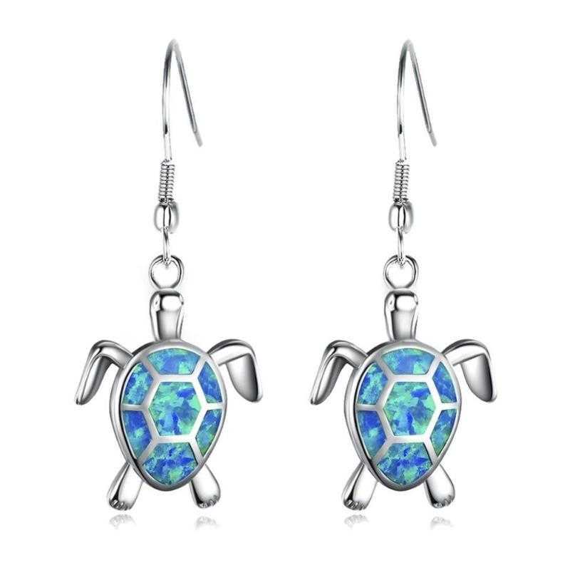 Women's Silver Plated Opal Turtle Jewelry Set With Box Chain