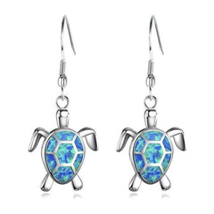 Women's Silver Plated Opal Turtle Jewelry Set With Box Chain