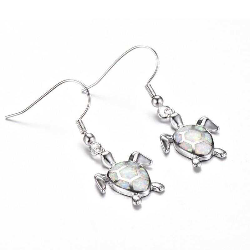 Women's Silver Plated Opal Turtle Jewelry Set With Box Chain