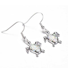 Women's Silver Plated Opal Turtle Jewelry Set With Box Chain