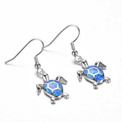 Women's Silver Plated Opal Turtle Jewelry Set With Box Chain