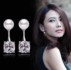 Women's Silver Plated Pearl Crystal Stone Stud Earrings