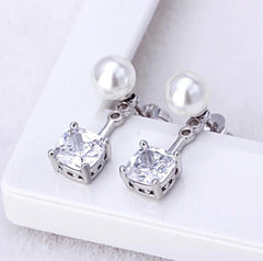 Women's Silver Plated Pearl Crystal Stone Stud Earrings
