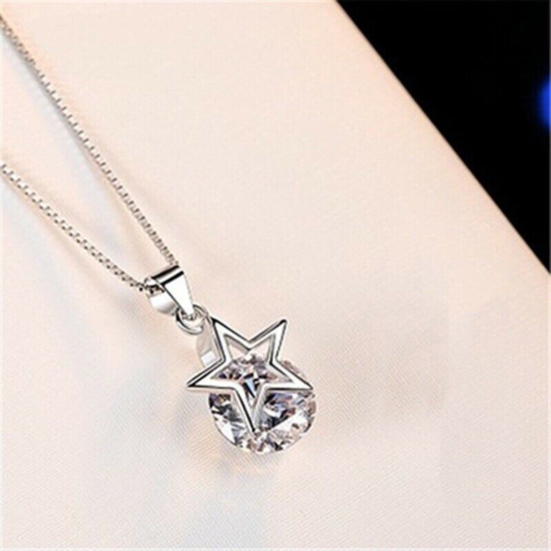 Women's Silver Plated Star Pendant Embedded With Cubic Zirconia