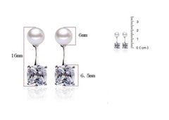 Women's Silver Plated Pearl Crystal Stone Stud Earrings