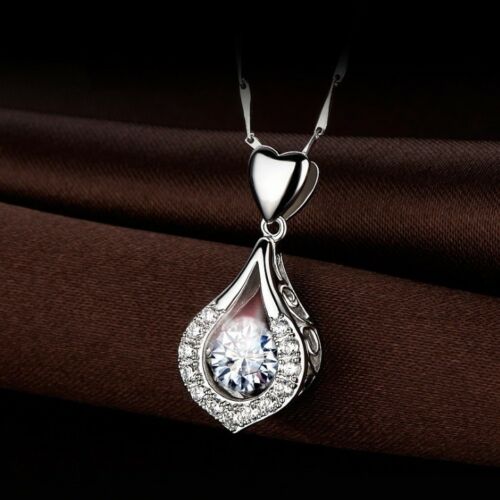 Women's Silver Plated Water Drop Crystal Stone Pendant Necklace