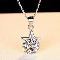 Women's Silver Plated Star Pendant Embedded With Cubic Zirconia