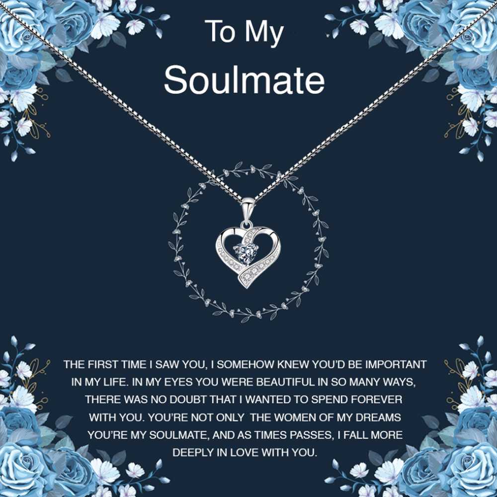 Women's Silver Plated Zirconia Heart Pendant With Personalized Message Card To My Soulmate